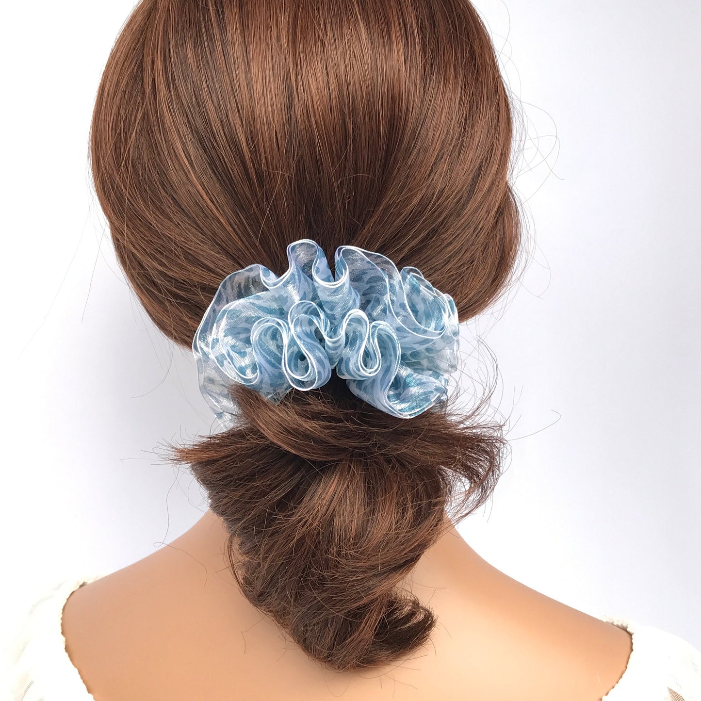 Organza Scrunchies Multilayered Daily Party Wear Pretty Hair Accessories Creative Ponytail Bun Holders Stylish Hair Ties in Carolina Blue
