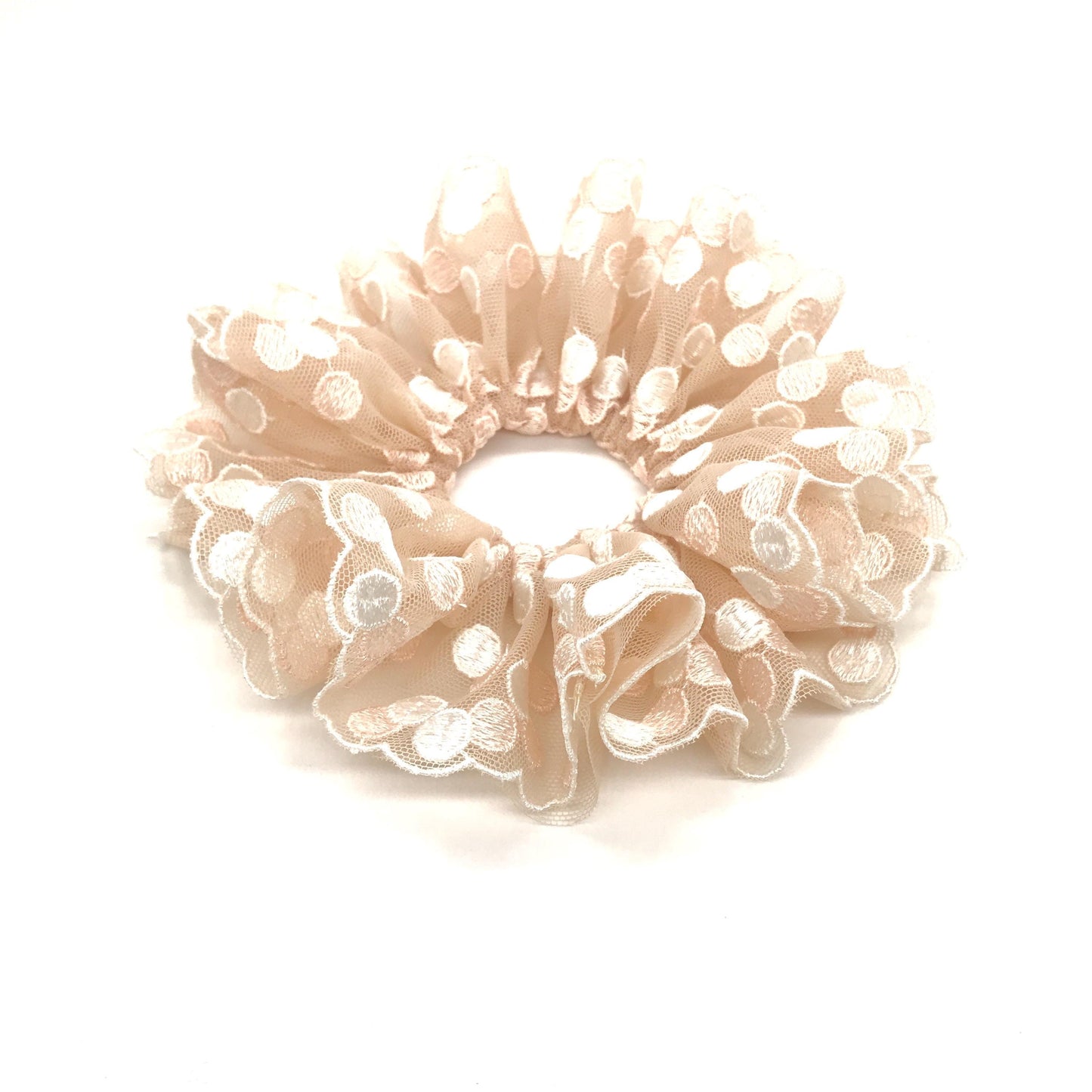 Formal Scrunchies, Date Wear, Romantic Gifts, Polka Dot Hair Accessories, Stylish Hair Ties, Creative Ponytails and Bun Holders in Tan Color