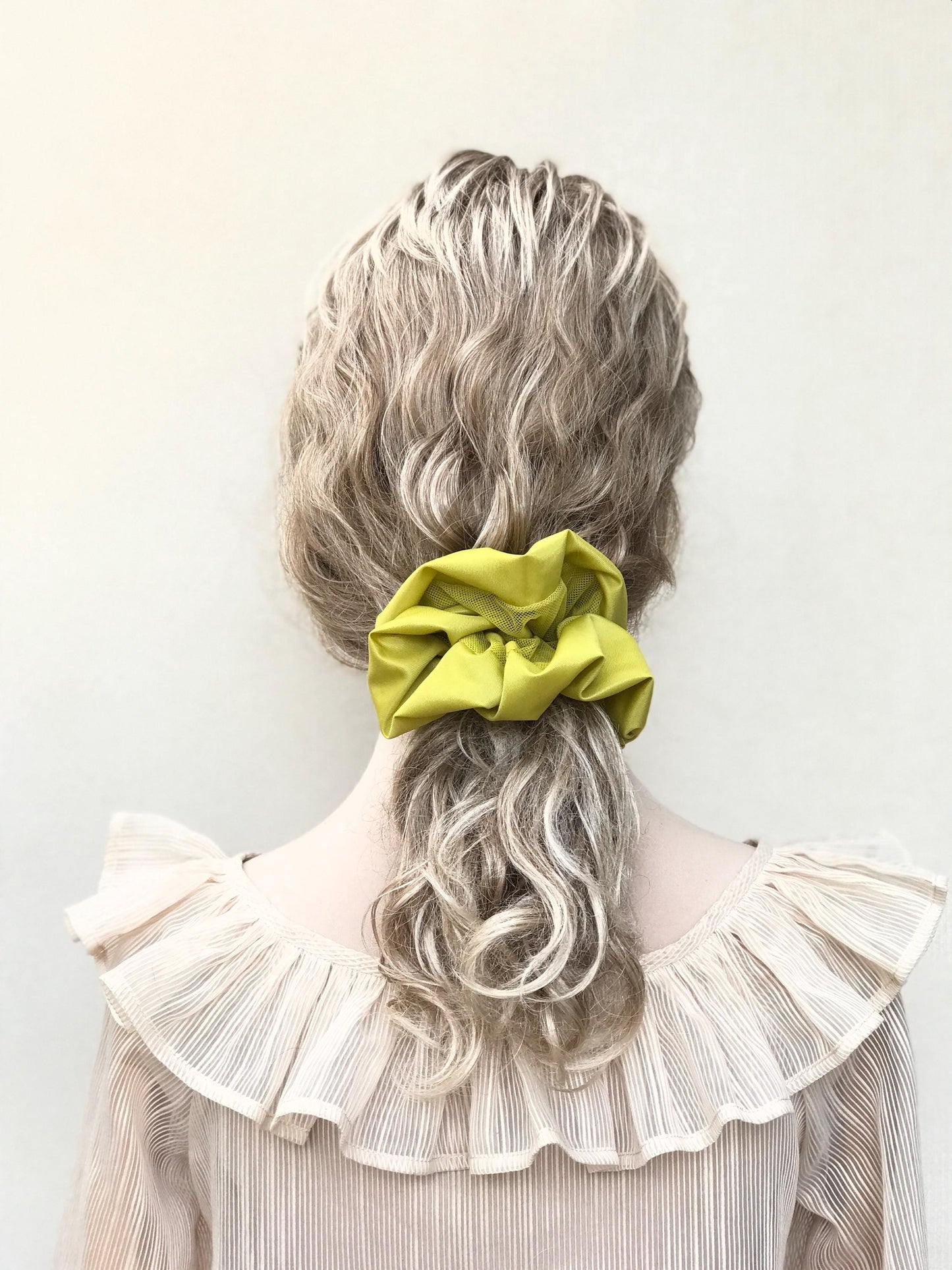 Fancy Scrunchies Daily Party Bar Wear Pretty Ponytail Bun Holders Stylish Hair Ties Trendy Hair Accessories in Yellow-Green Special Fabric