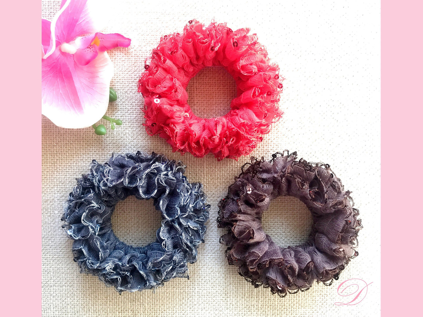 Unique Scrunchies, Frilly Scrunchies, Elegant Scrunchies, Ponytail Holders, Bun Holders, Hair Accessories, Hair Ties, Gift For Girl Her