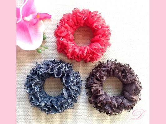 Unique Scrunchies, Frilly Scrunchies, Elegant Scrunchies, Ponytail Holders, Bun Holders, Hair Accessories, Hair Ties, Gift For Girl Her