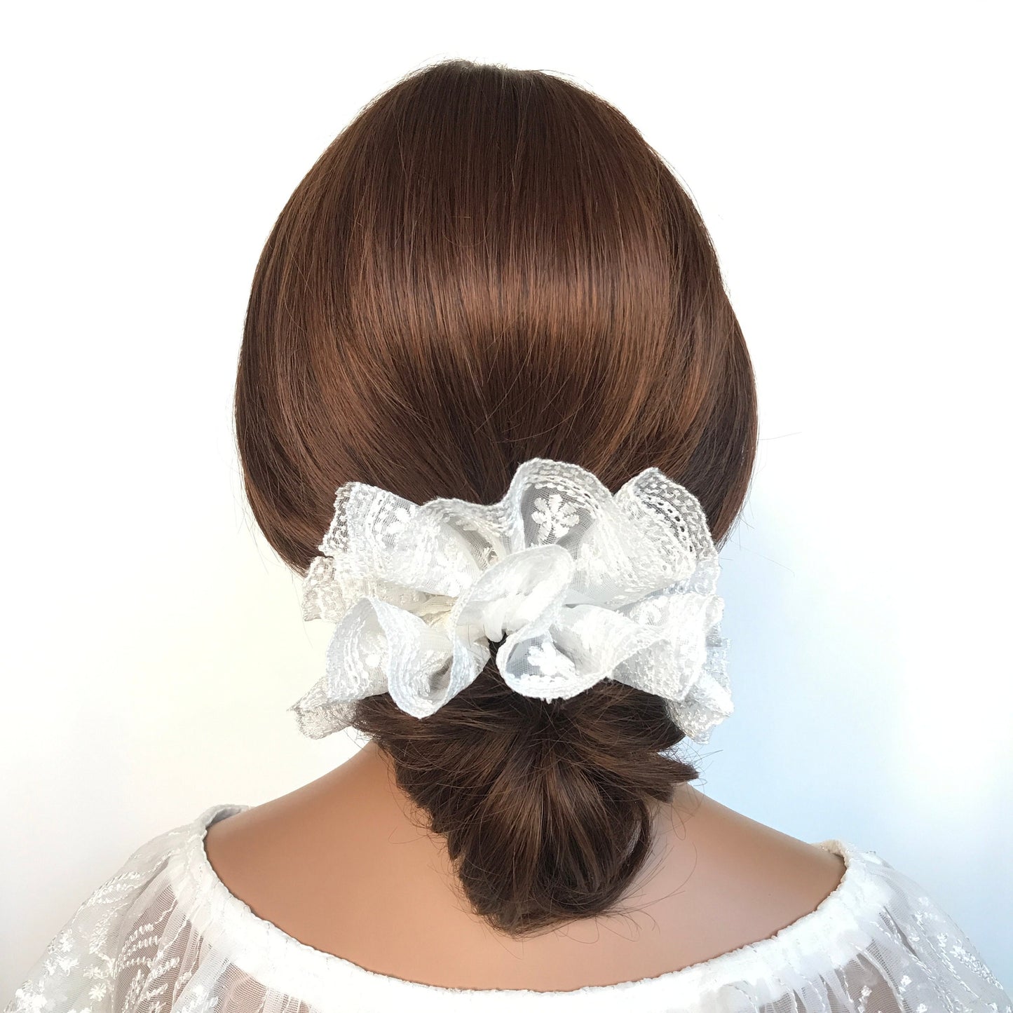 White Scrunchies, Bridal scrunchies, Elegant Scrunchies, Embroidered Tulle, Ponytail Holder, Bun Holders, Christmas Gift, Gift For Bridal