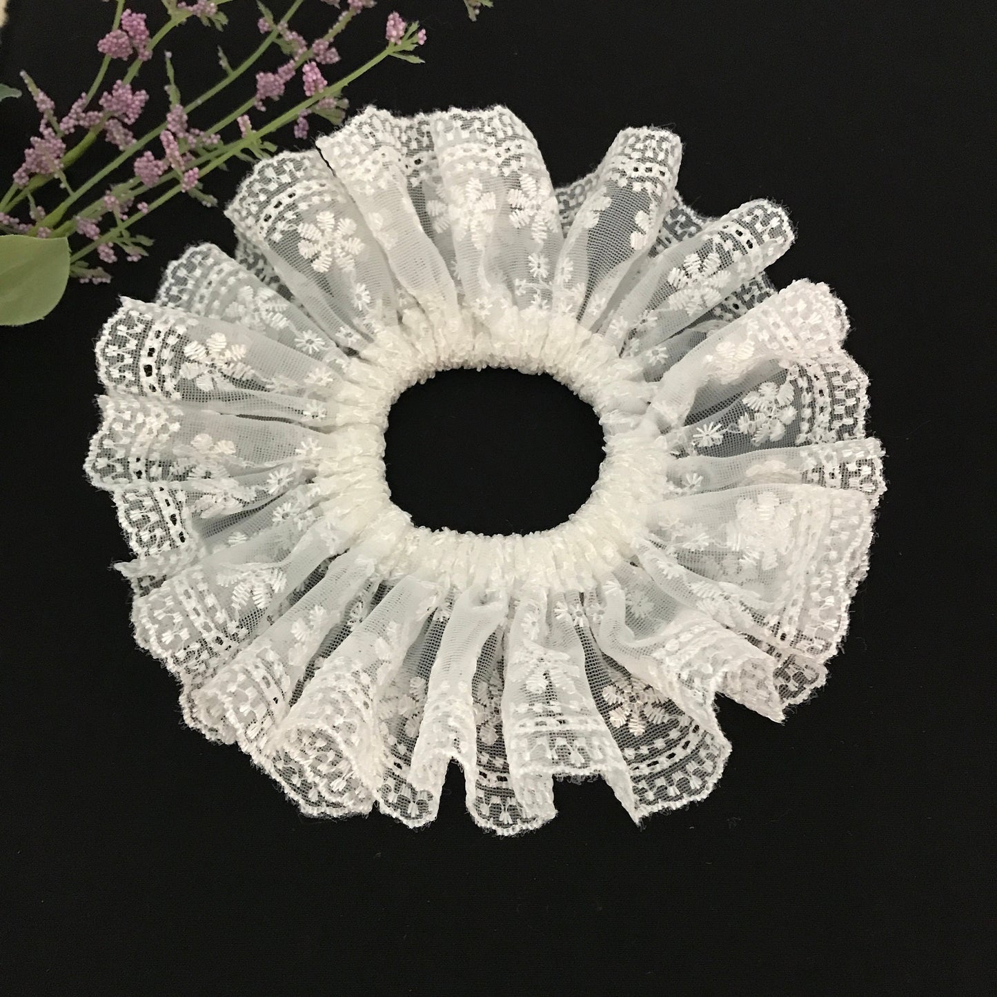 White Scrunchies, Bridal scrunchies, Elegant Scrunchies, Embroidered Tulle, Ponytail Holder, Bun Holders, Christmas Gift, Gift For Bridal