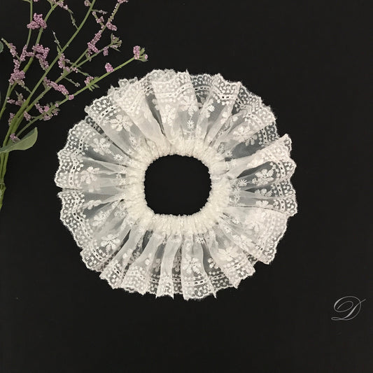 White Scrunchies, Bridal scrunchies, Elegant Scrunchies, Embroidered Tulle, Ponytail Holder, Bun Holders, Christmas Gift, Gift For Bridal