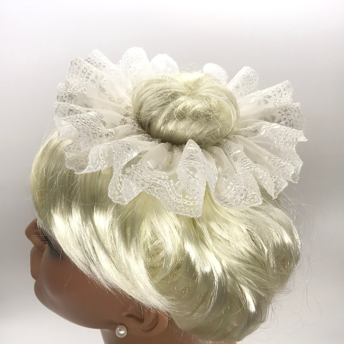White Scrunchies, Bridal scrunchies, Elegant Scrunchies, Embroidered Tulle, Ponytail Holder, Bun Holders, Christmas Gift, Gift For Bridal