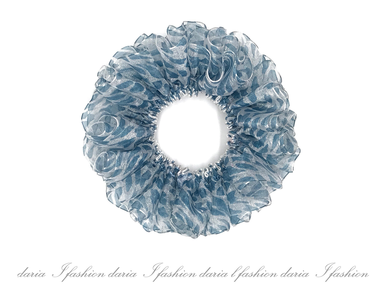 Organza Scrunchies Multilayered Daily Party Wear Pretty Hair Accessories Creative Ponytail Bun Holders Stylish Hair Ties in Carolina Blue