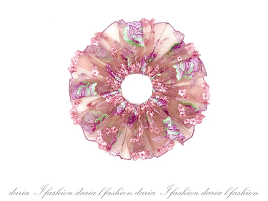 Floral Scrunchies Party Favors Scrunchies Spring Summer Scrunchies Embroidery Scrunchy Oversized Ponytail Holder Designed by Daria L Fashion