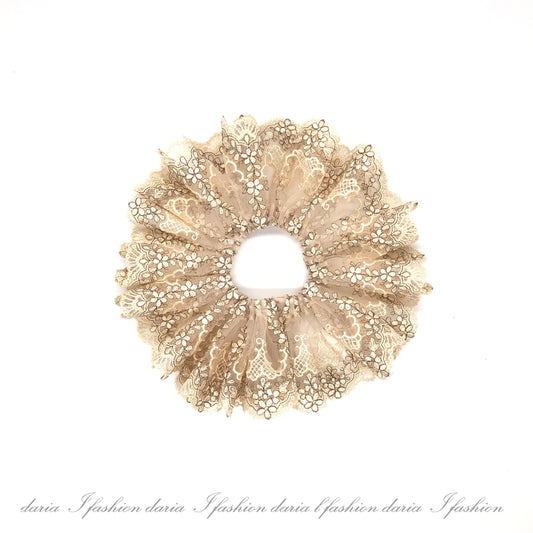 Daria L Formal Scrunchies Sunday Wear Elegant Scrunchies Church Wear Embroidery Scrunchies Ponytail Holders Stylish Hair Ties Gift For Mom