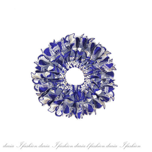 Daria L Party Favors Scrunchies Floral Scrunchies Gorgeous Scrunchies Embroidery Scrunchies Ponytail Holder Royal Blue Color Gift For Mom