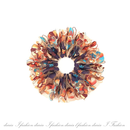 Gorgeous Scrunchies Floral Scrunchy Passionate Color Daily Party Bar Wear Trendy Hair Accessories Stylish Hair Ties Creative Ponytail Holder