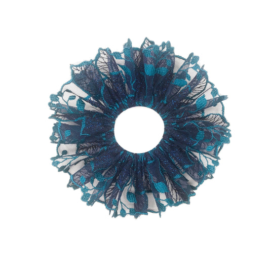 Luxurious Embroidered Scrunchies, Feminine, Elegant Hair Accessories, Stylish Hair Ties, Creative Ponytail Holders in Blue Turquoise Color