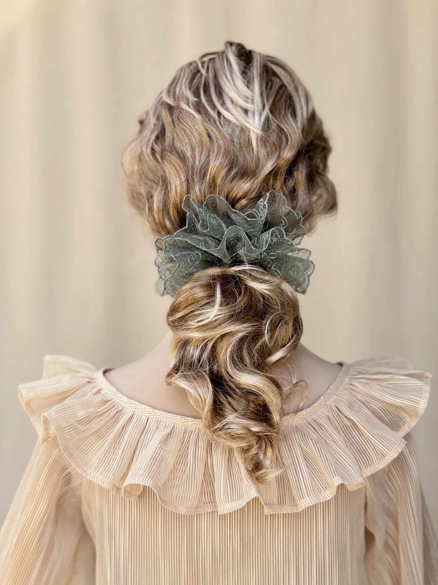 Crystal Embroidered Scrunchies, Feminine, Bar Fits Hair Accessories, Stylish Hair Ties, Creative Ponytail and Bun Holders in Aquamarine