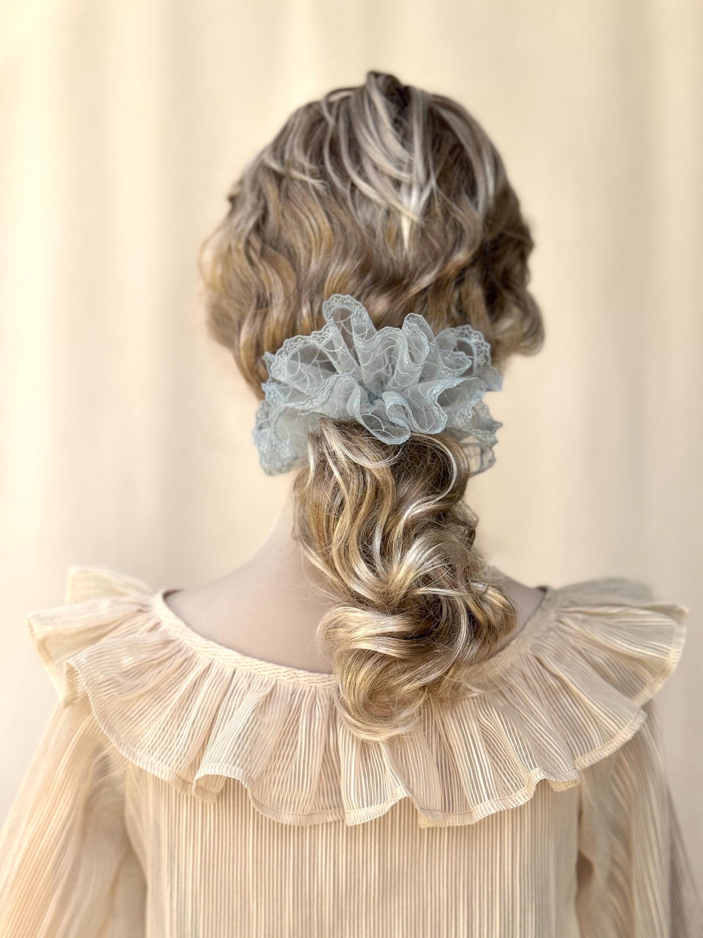 Crystal Embroidered Scrunchies, Mermaid, Fresh and Elegant Hair Accessories, Stylish Hair Ties, Creative Ponytail Holders in Pale Blue Color