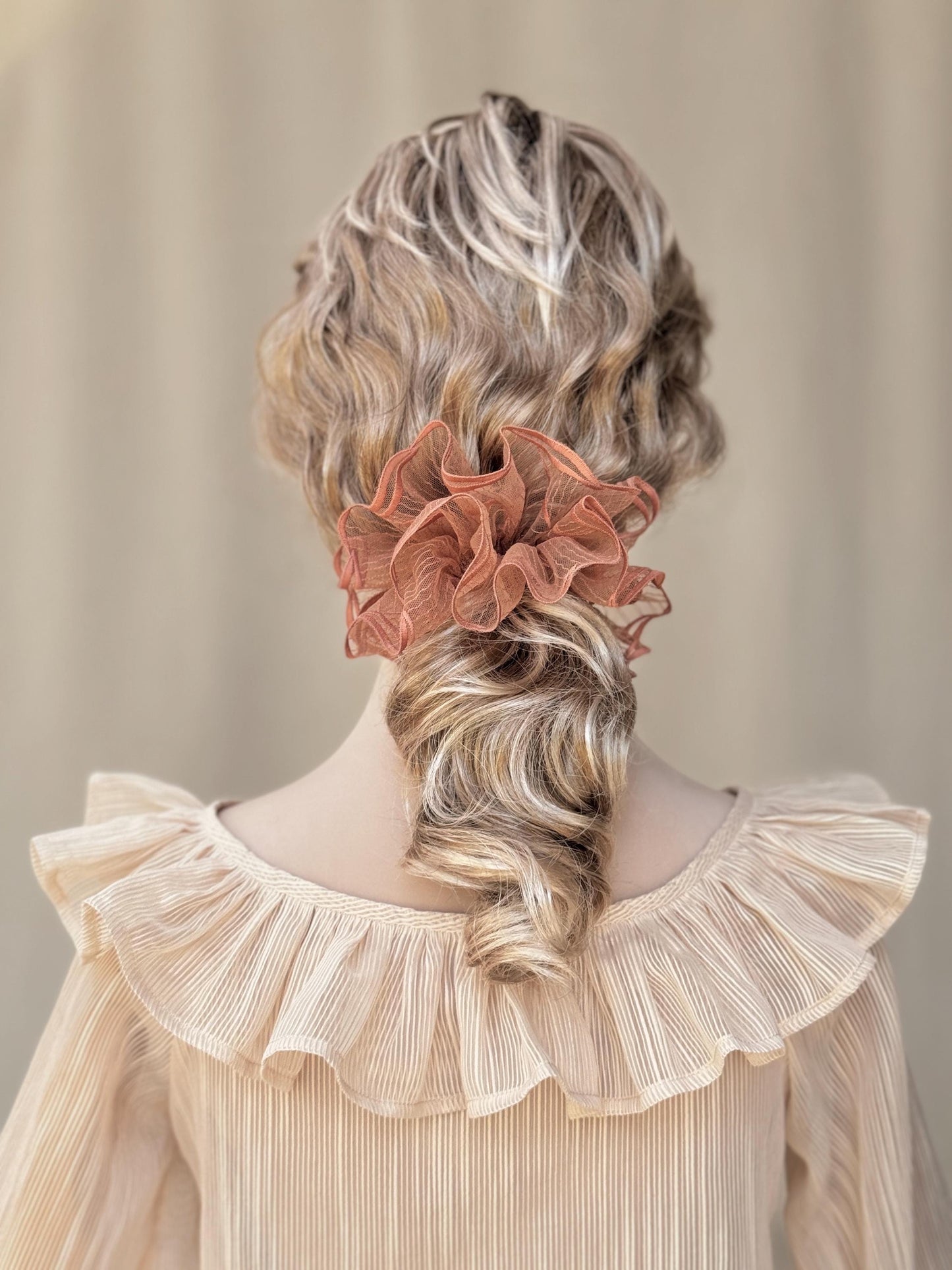 Modern Embroidered Scrunchies, Feminine, Elegant Hair Accessories, Stylish Hair Ties, Club Wear, Creative Ponytail Holders in Copper Color