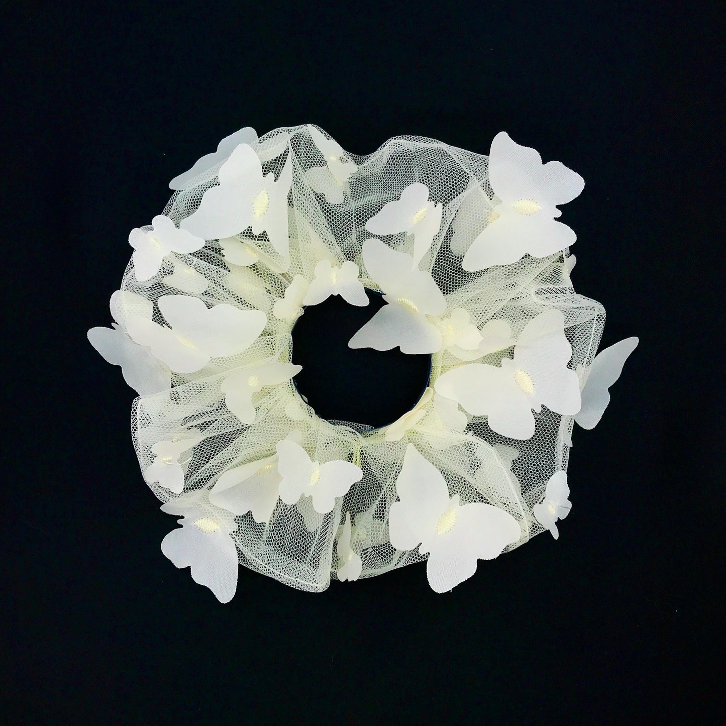 3D Butterfly Tulle Scrunchies Unique Hair Accessories Stylish Hair Ties Creative Ponytail Holders in Ivory Multiple Colors Perfect for Girls