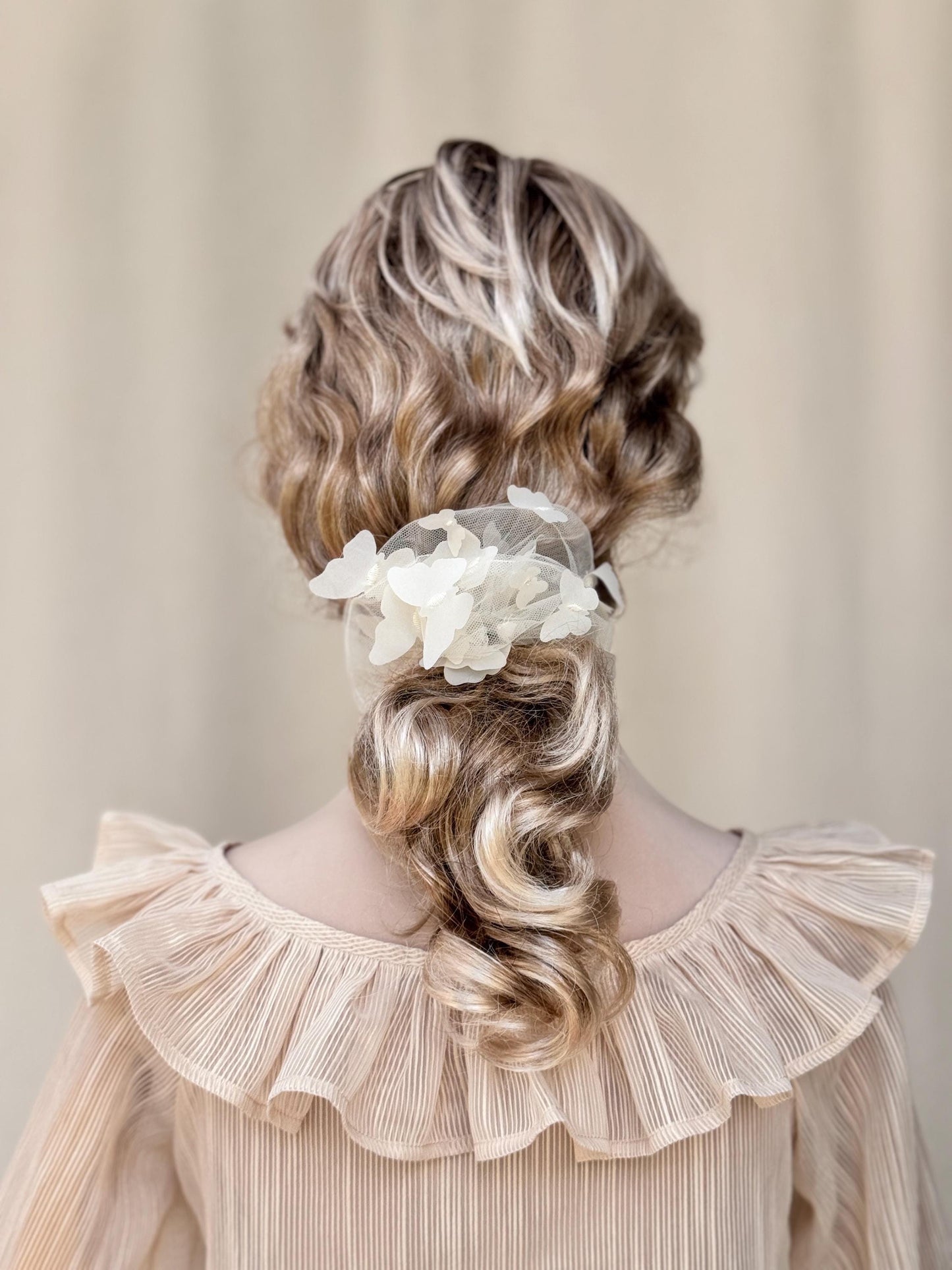 3D Butterfly Tulle Scrunchies Unique Hair Accessories Stylish Hair Ties Creative Ponytail Holders in Ivory Multiple Colors Perfect for Girls