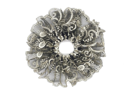 Luxurious Embroidered Scrunchies, Elegant Hair Accessories, Stylish Hair Ties, Feminine, Formal Wear, Creative Ponytails Holders in Black