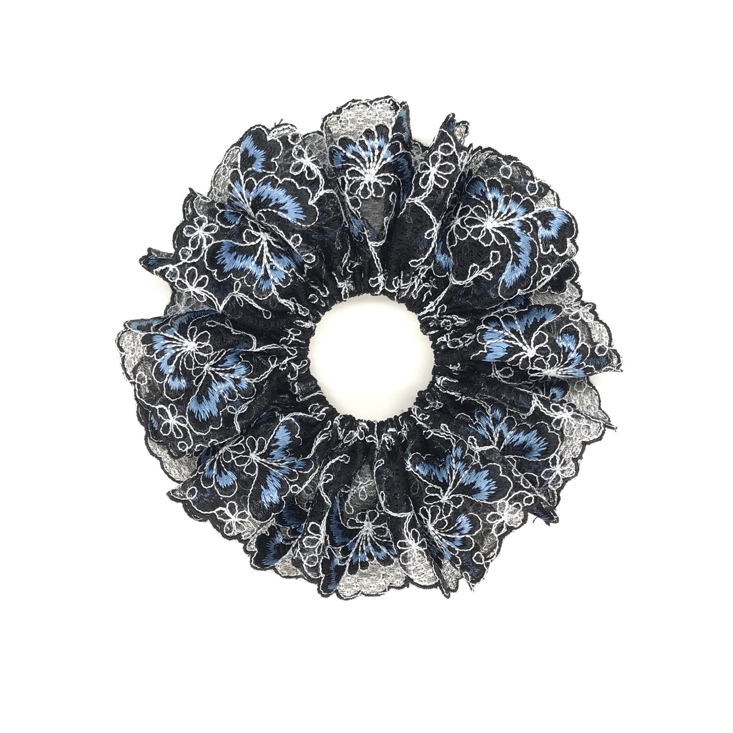 Floral Scrunchies, Formal Wear, Church, Matured, Elegant Hair Accessories, Stylish Hair Ties, Creative Ponytail Holders in Black Blue Color