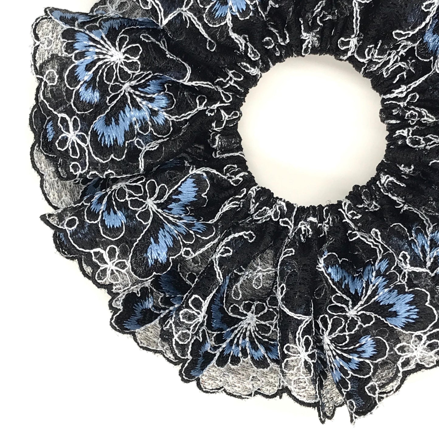 Floral Scrunchies, Formal Wear, Church, Matured, Elegant Hair Accessories, Stylish Hair Ties, Creative Ponytail Holders in Black Blue Color