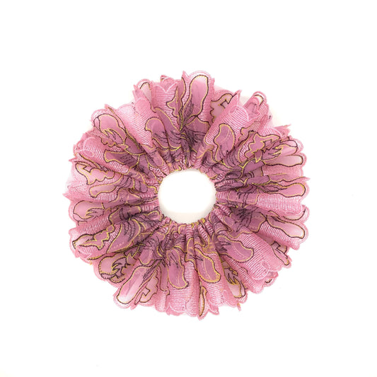 Luxurious Scrunchies, Floral Scrunchy, Quietly Elegant Hair Accessories, Stylish Hair Ties, Creative Ponytails Holders in Rosepink Color