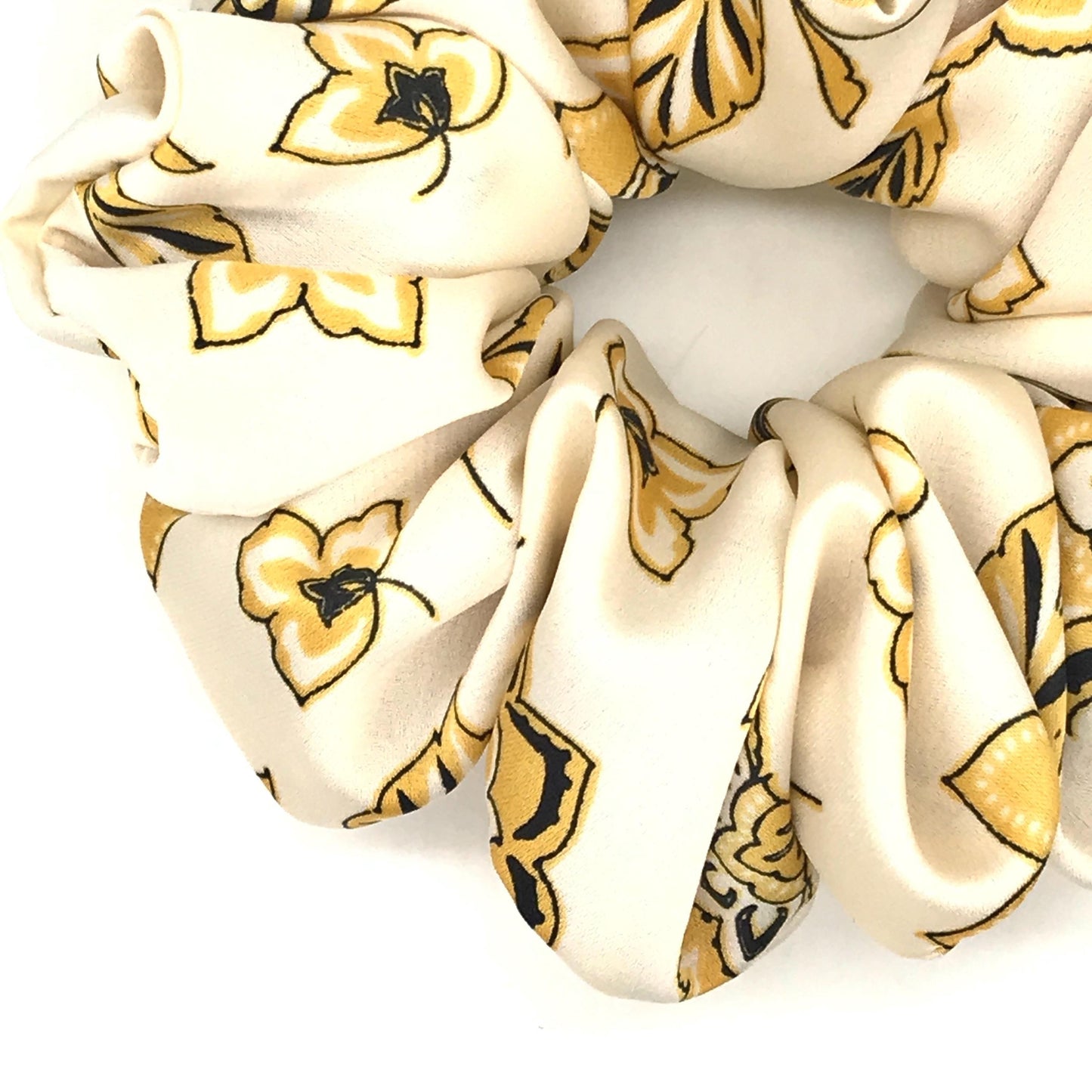 Floral Scrunchies, Gorgeous Daily Party Bar Wear Pretty Ponytail Bun Holders, Fancy Hair Ties, Stylish Hair Accessories in Beige Multi-Color