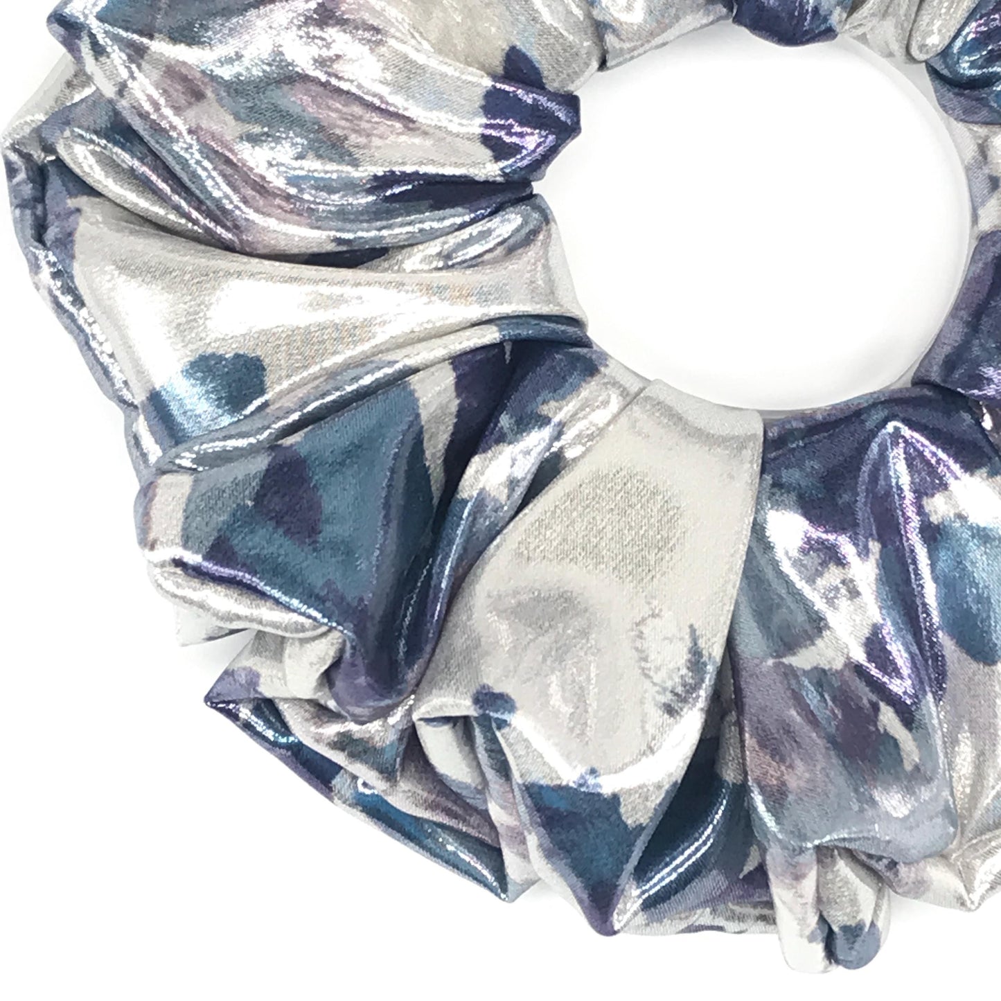 Floral Scrunchie, Gorgeous Daily Party Bar Wear, Glossy Surface, Pretty Ponytail Bun Holders, Stylish Hair Accessories in Silver Multi-Color