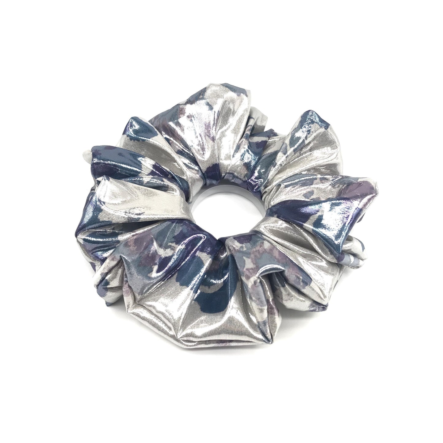 Floral Scrunchie, Gorgeous Daily Party Bar Wear, Glossy Surface, Pretty Ponytail Bun Holders, Stylish Hair Accessories in Silver Multi-Color