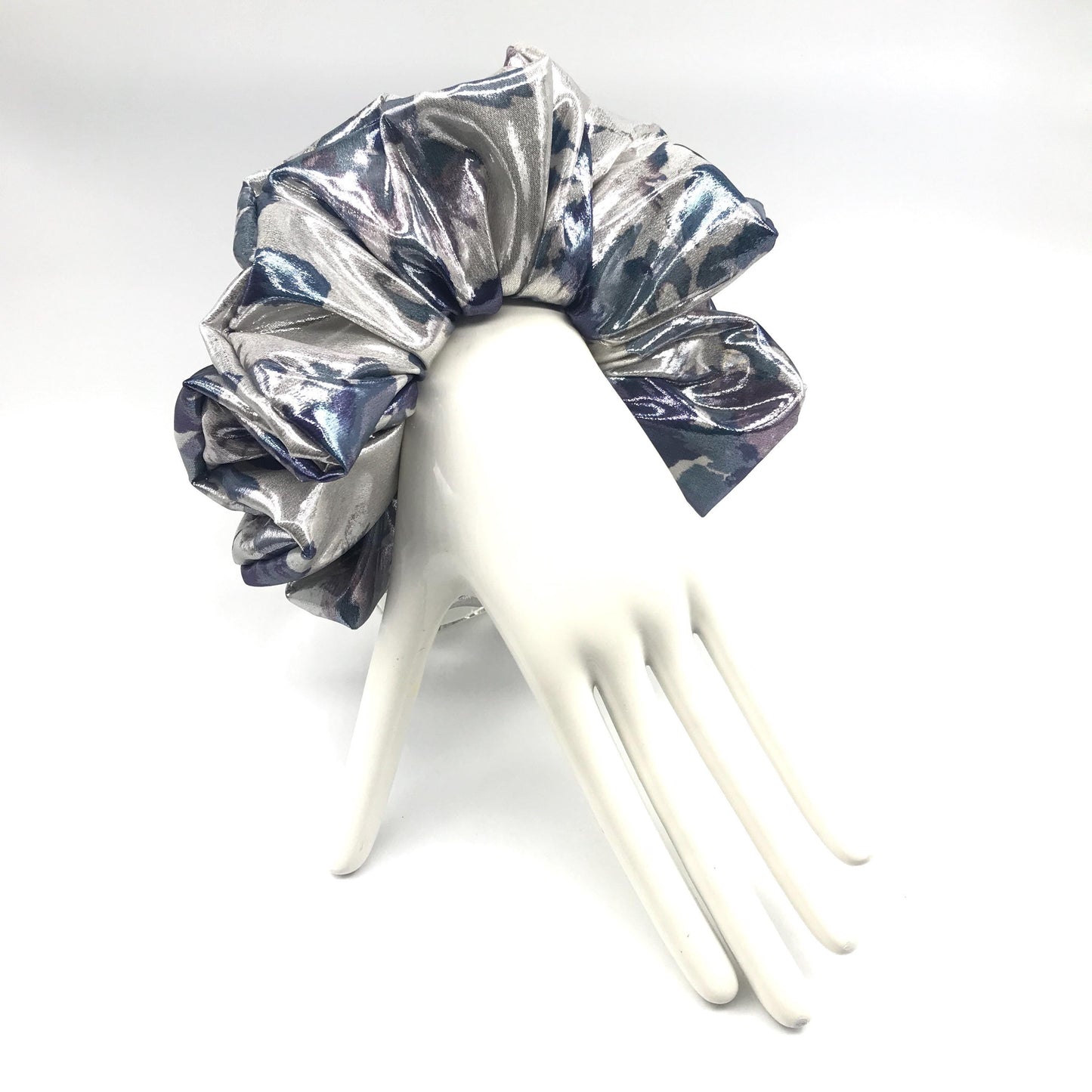 Floral Scrunchie, Gorgeous Daily Party Bar Wear, Glossy Surface, Pretty Ponytail Bun Holders, Stylish Hair Accessories in Silver Multi-Color