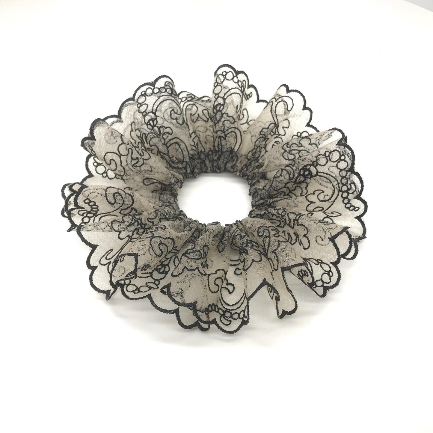 Crystal Embroidered Scrunchies, Feminine, Bar Fits Hair Accessories, Stylish Hair Ties, Creative Ponytail Holders in Champagne Black Color