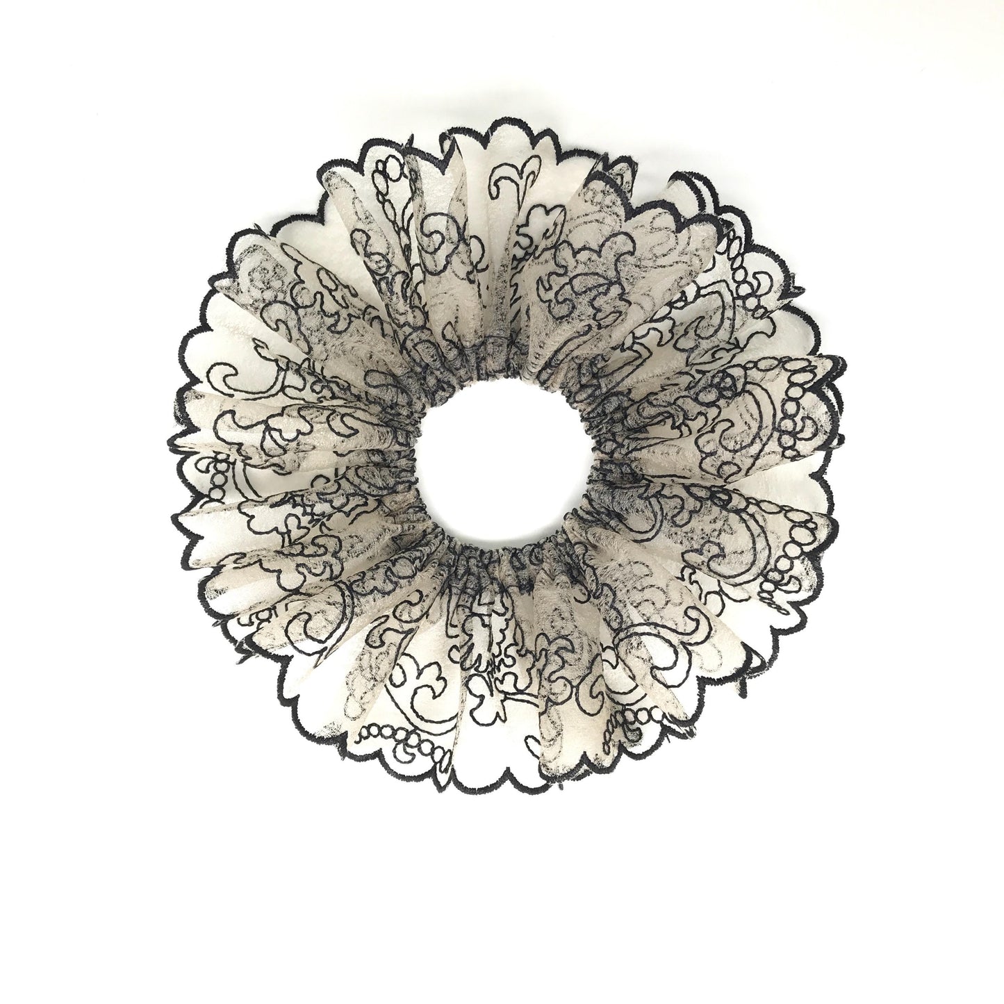 Crystal Embroidered Scrunchies, Feminine, Bar Fits Hair Accessories, Stylish Hair Ties, Creative Ponytail Holders in Champagne Black Color