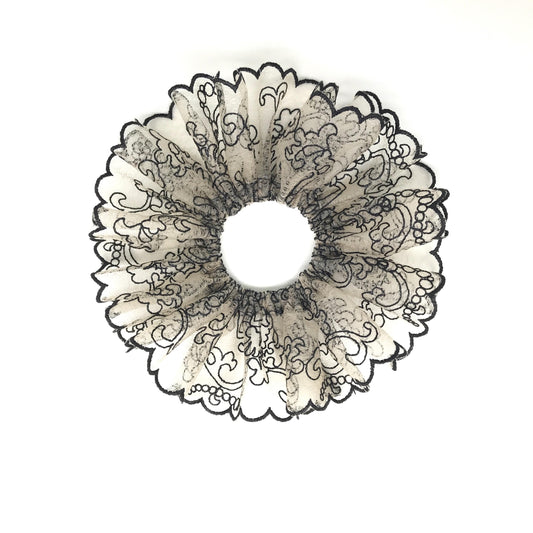 Crystal Embroidered Scrunchies, Feminine, Bar Fits Hair Accessories, Stylish Hair Ties, Creative Ponytail Holders in Champagne Black Color