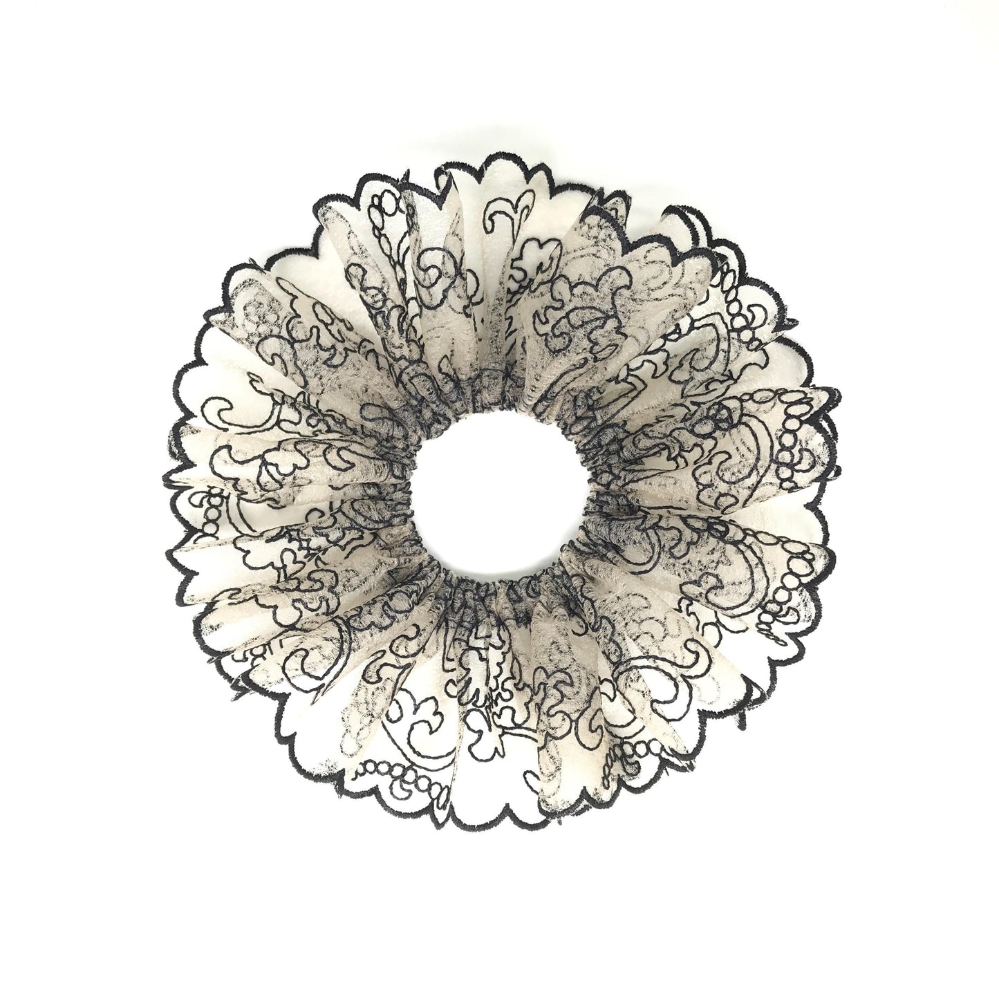 Crystal Embroidered Scrunchies, Feminine, Bar Fits Hair Accessories, Stylish Hair Ties, Creative Ponytail Holders in Champagne Black Color