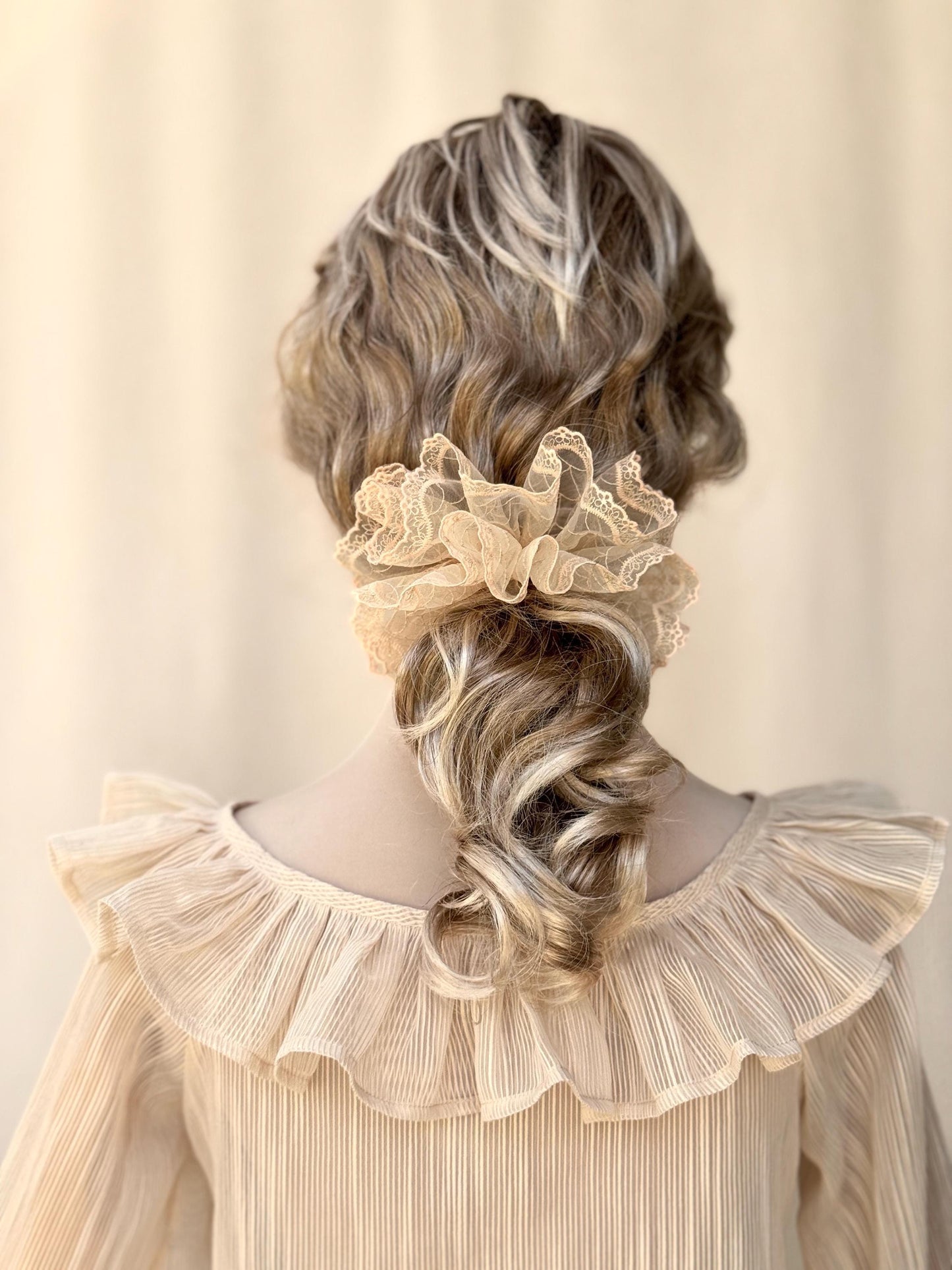 Crystal Embroidered Scrunchies, Mermaid, Fresh and Elegant Hair Accessories, Stylish Hair Ties, Creative Ponytail Holders in Apricot Color