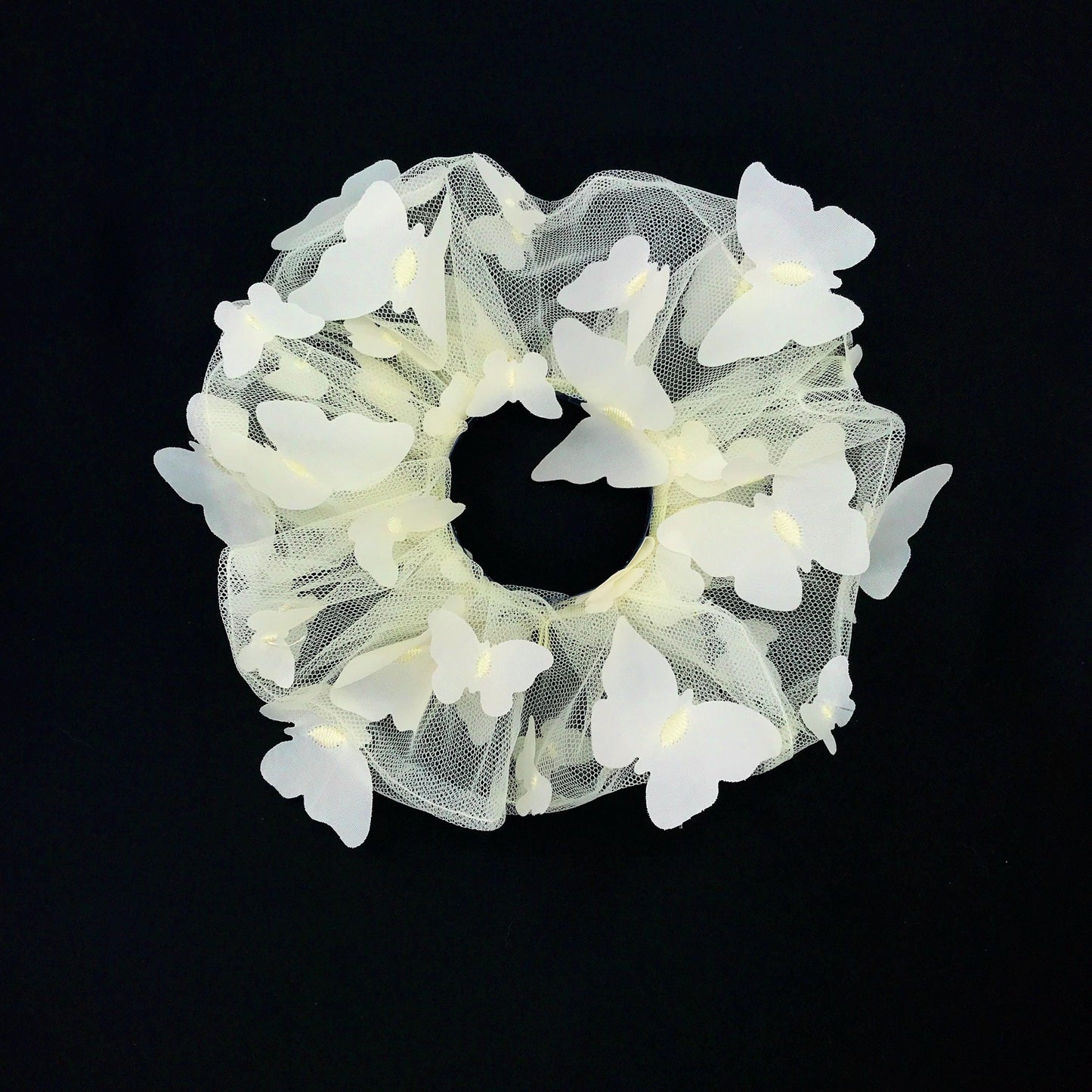 3D Butterfly Tulle Scrunchies Unique Hair Accessories Stylish Hair Ties Creative Ponytail Holders in Ivory Multiple Colors Perfect for Girls