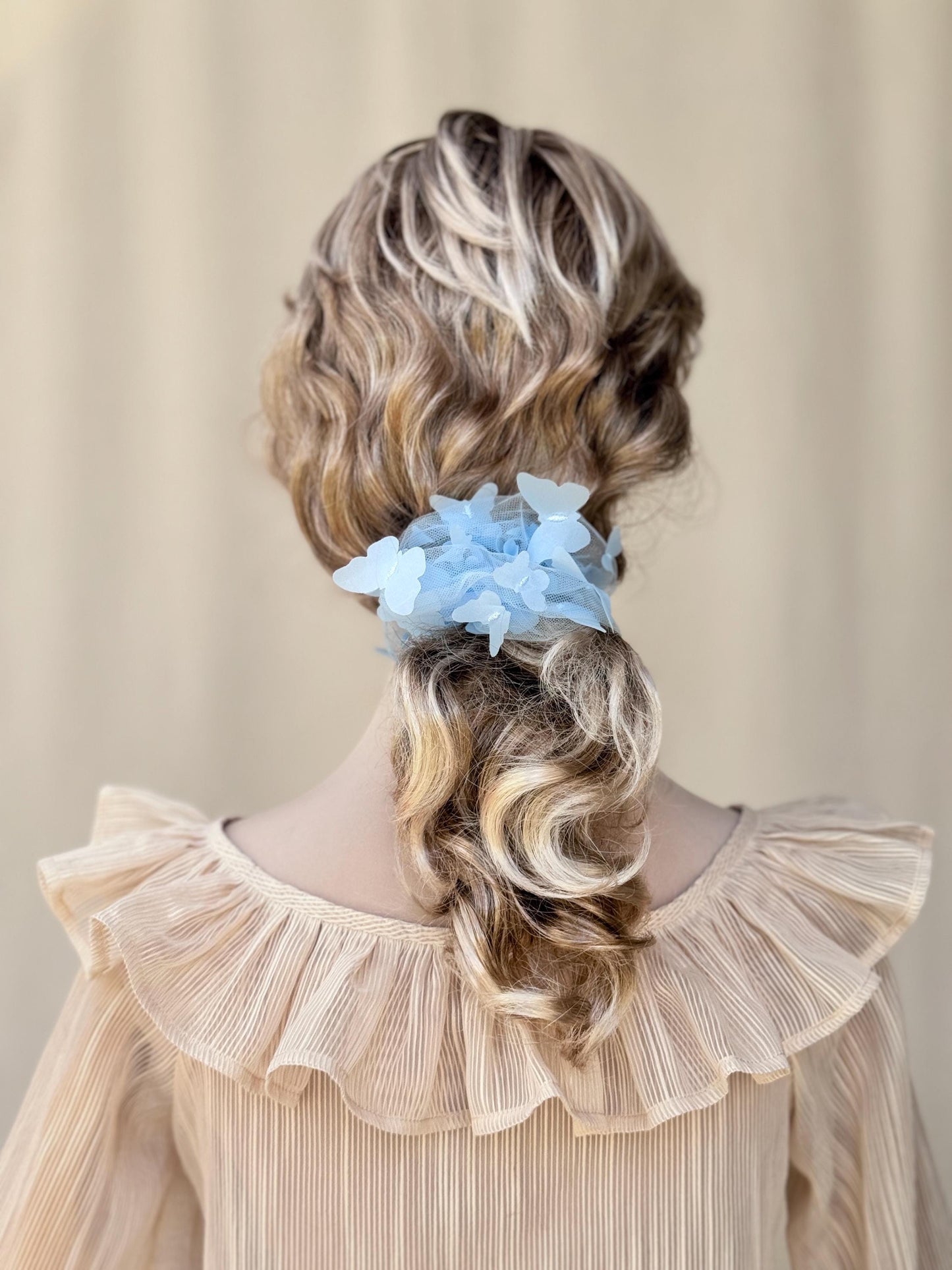 3D Butterfly Tulle Scrunchies Unique Hair Accessories Stylish Hair Ties Creative Ponytail Holders in Blue Multiple Colors Perfect for Girls