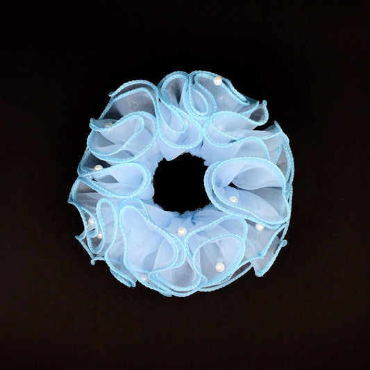 Unique Scrunchies Wavy Edge Artificial Pearls Attached Multilayer  Pretty Ponytail Holders Fancy Hair Ties Stylish Hair Accessories in Blue