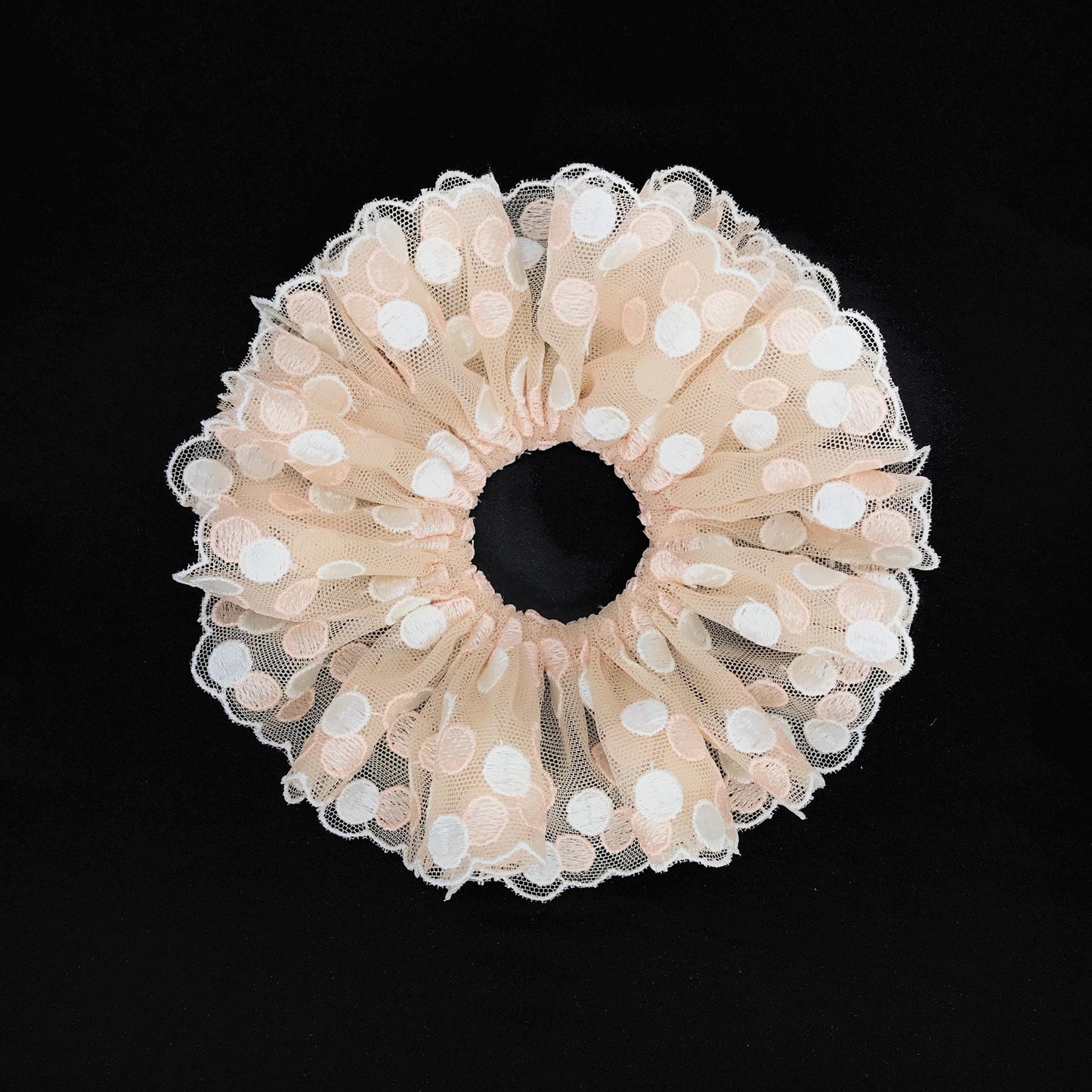 Formal Scrunchies, Date Wear, Romantic Gifts, Polka Dot Hair Accessories, Stylish Hair Ties, Creative Ponytails and Bun Holders in Tan Color