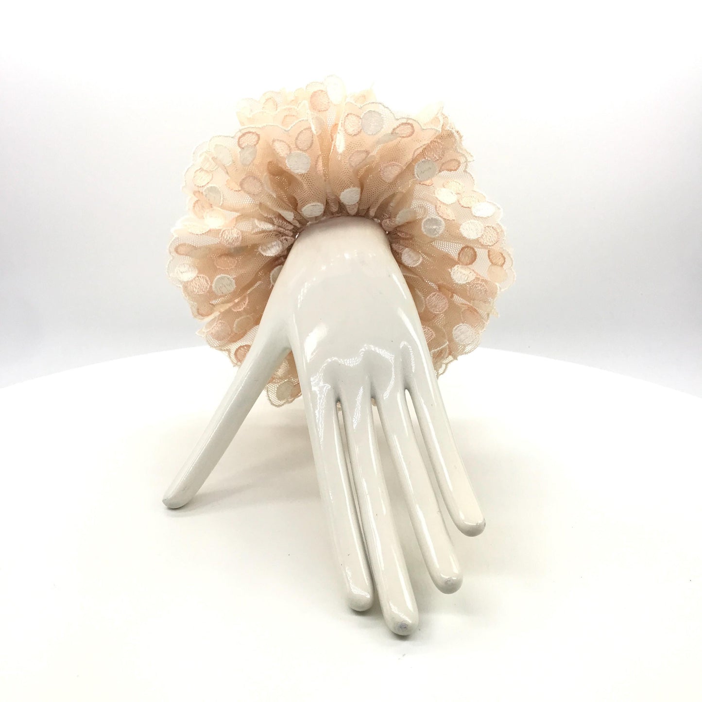 Formal Scrunchies, Date Wear, Romantic Gifts, Polka Dot Hair Accessories, Stylish Hair Ties, Creative Ponytails and Bun Holders in Tan Color