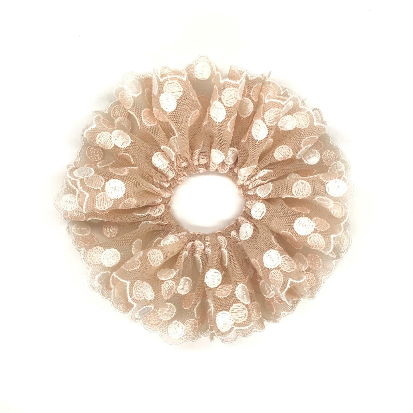 Formal Scrunchies, Date Wear, Romantic Gifts, Polka Dot Hair Accessories, Stylish Hair Ties, Creative Ponytails and Bun Holders in Tan Color