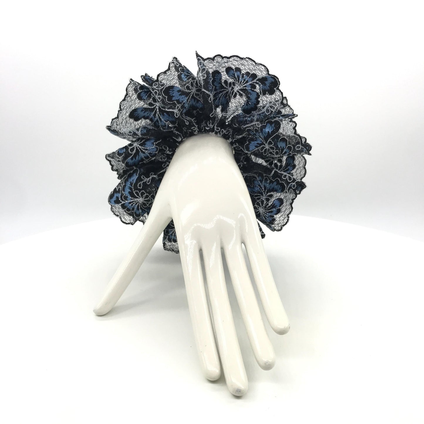 Floral Scrunchies, Formal Wear, Church, Matured, Elegant Hair Accessories, Stylish Hair Ties, Creative Ponytail Holders in Black Blue Color