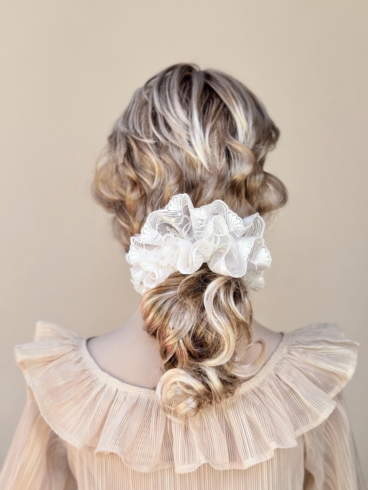 Formal Scrunchies, Date Wear, Romantic Gifts, Pretty Hair Accessories, Stylish Hair Ties, Creative Ponytails, and Bun Holders in White Color