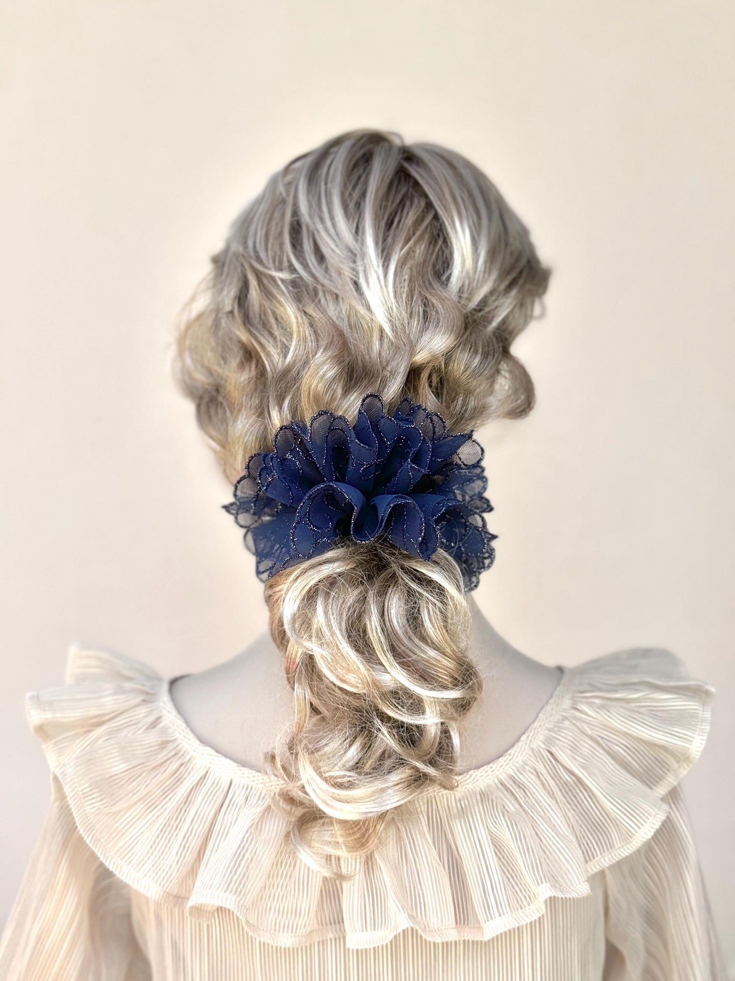 Modern Embroidered Scrunchies, Feminine, Elegant Hair Accessories, Stylish Hair Ties, Club Wear, Creative Ponytail Holders in Blue Color