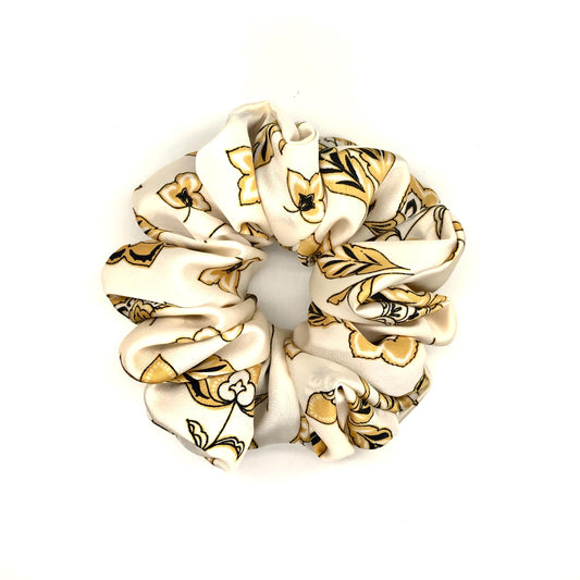 Floral Scrunchies, Gorgeous Daily Party Bar Wear Pretty Ponytail Bun Holders, Fancy Hair Ties, Stylish Hair Accessories in Beige Multi-Color