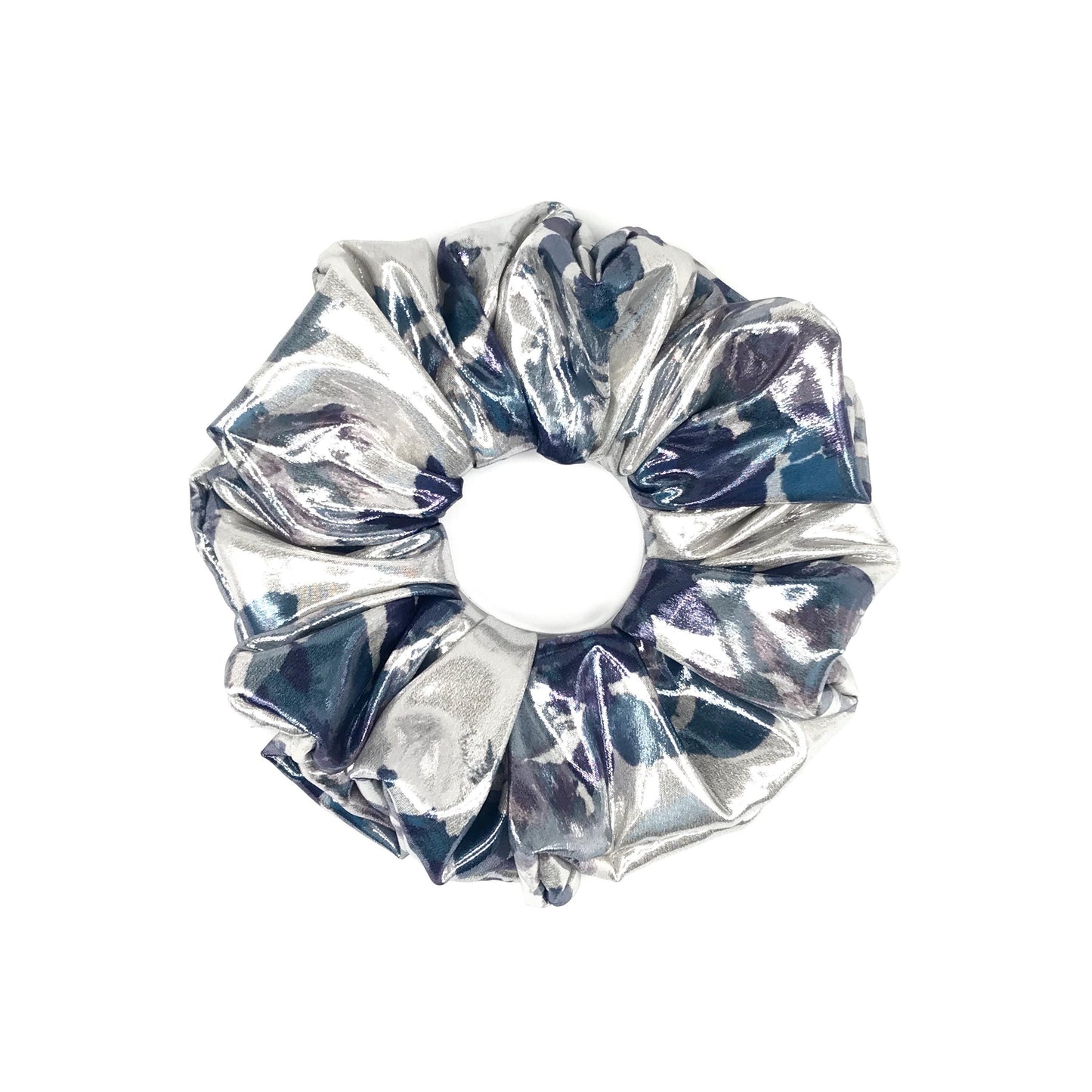 Floral Scrunchie, Gorgeous Daily Party Bar Wear, Glossy Surface, Pretty Ponytail Bun Holders, Stylish Hair Accessories in Silver Multi-Color