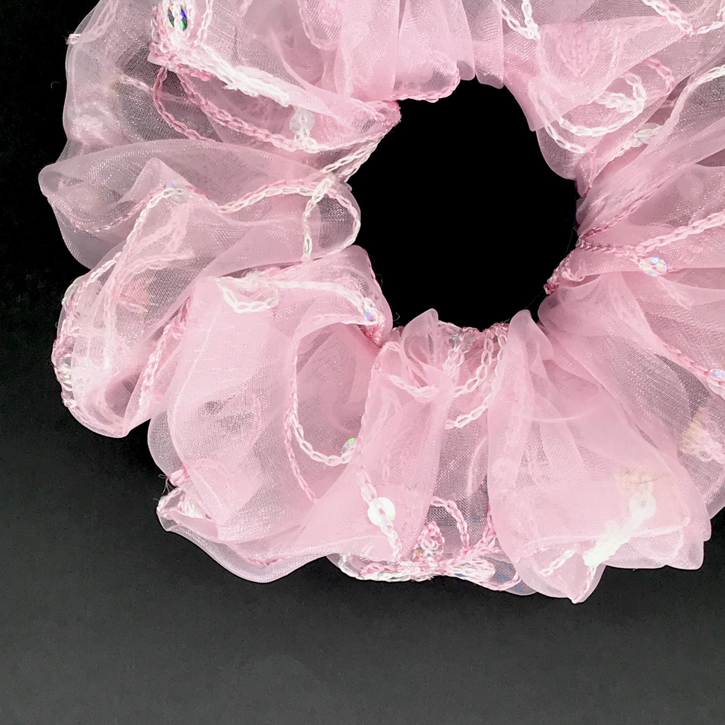 Crystal Scrunchies Embroidered Organza Fabric With Glitter Daily Wear Trendy Accessories Creative Ponytail Holders Stylish Hair Ties in Pink