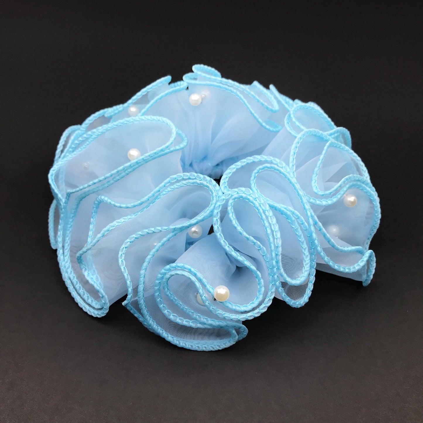 Unique Scrunchies Wavy Edge Artificial Pearls Attached Multilayer  Pretty Ponytail Holders Fancy Hair Ties Stylish Hair Accessories in Blue