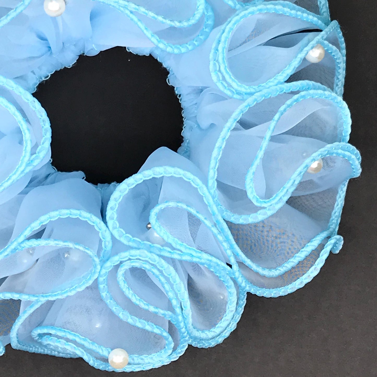 Unique Scrunchies Wavy Edge Artificial Pearls Attached Multilayer  Pretty Ponytail Holders Fancy Hair Ties Stylish Hair Accessories in Blue