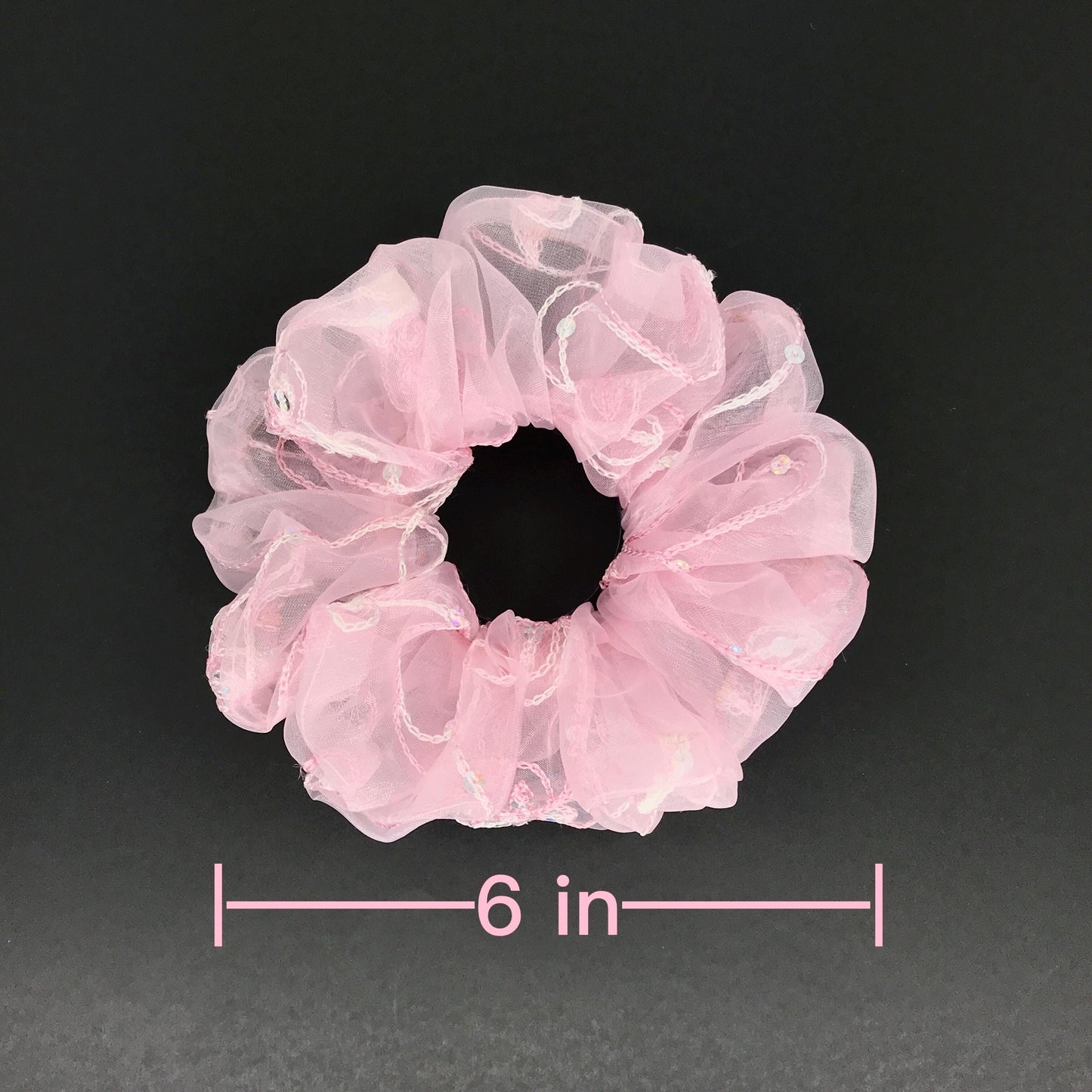 Crystal Scrunchies Embroidered Organza Fabric With Glitter Daily Wear Trendy Accessories Creative Ponytail Holders Stylish Hair Ties in Pink