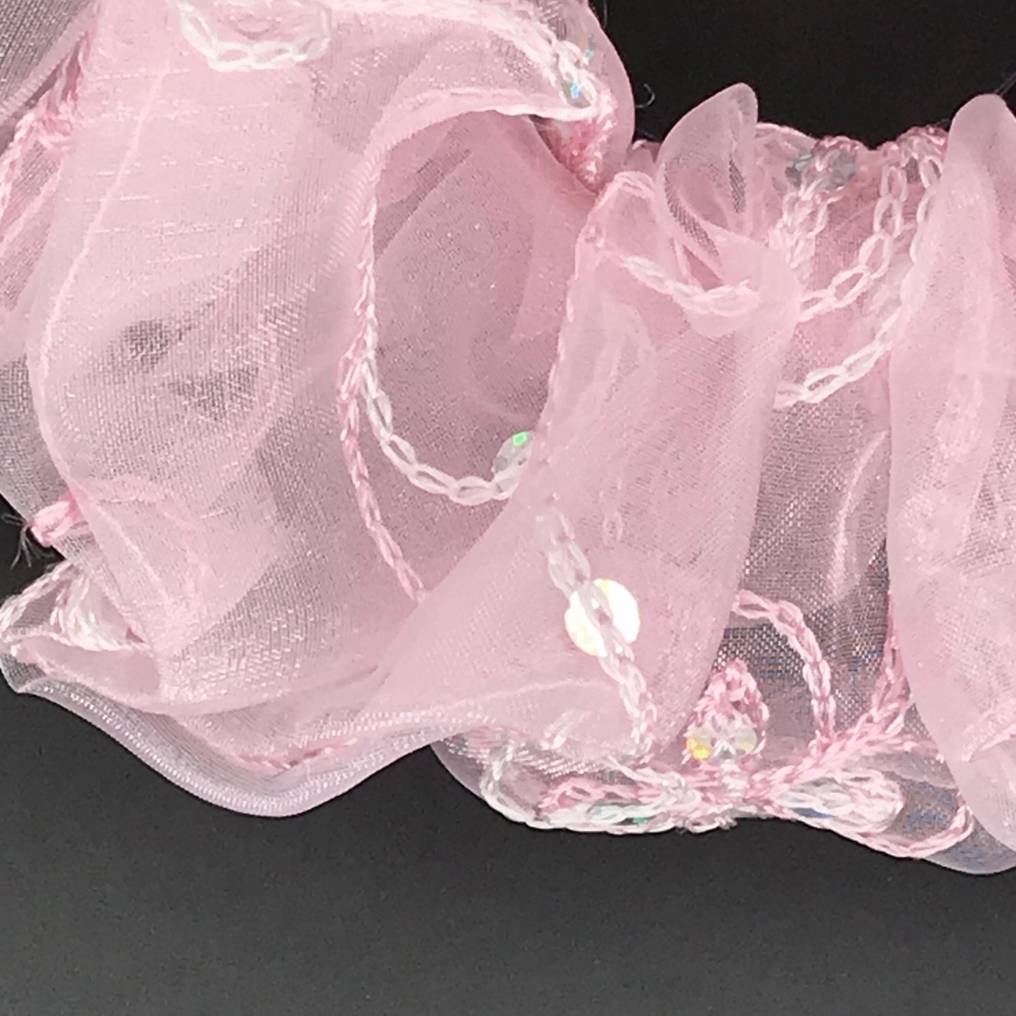 Crystal Scrunchies Embroidered Organza Fabric With Glitter Daily Wear Trendy Accessories Creative Ponytail Holders Stylish Hair Ties in Pink