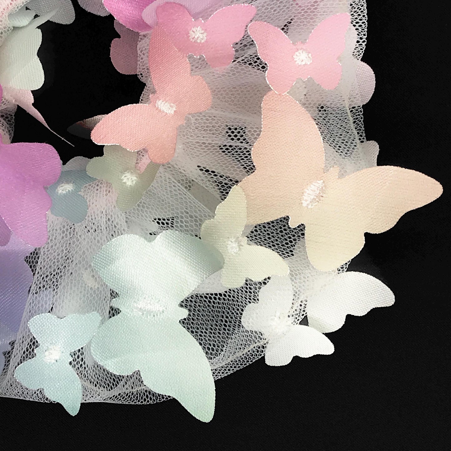 3D Butterfly Tulle Scrunchies Unique Hair Accessories Stylish Hair Ties Creative Ponytail Holders in Colorful Silver Edge Butterfly Pattern
